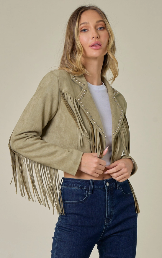 SAINTS & HEARTS Suede Fringe Stud Jacket