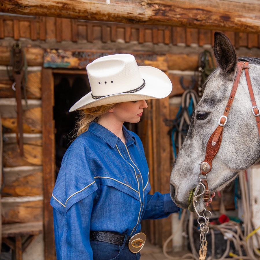 Woman Wearing Cowboy Had with Hat Band