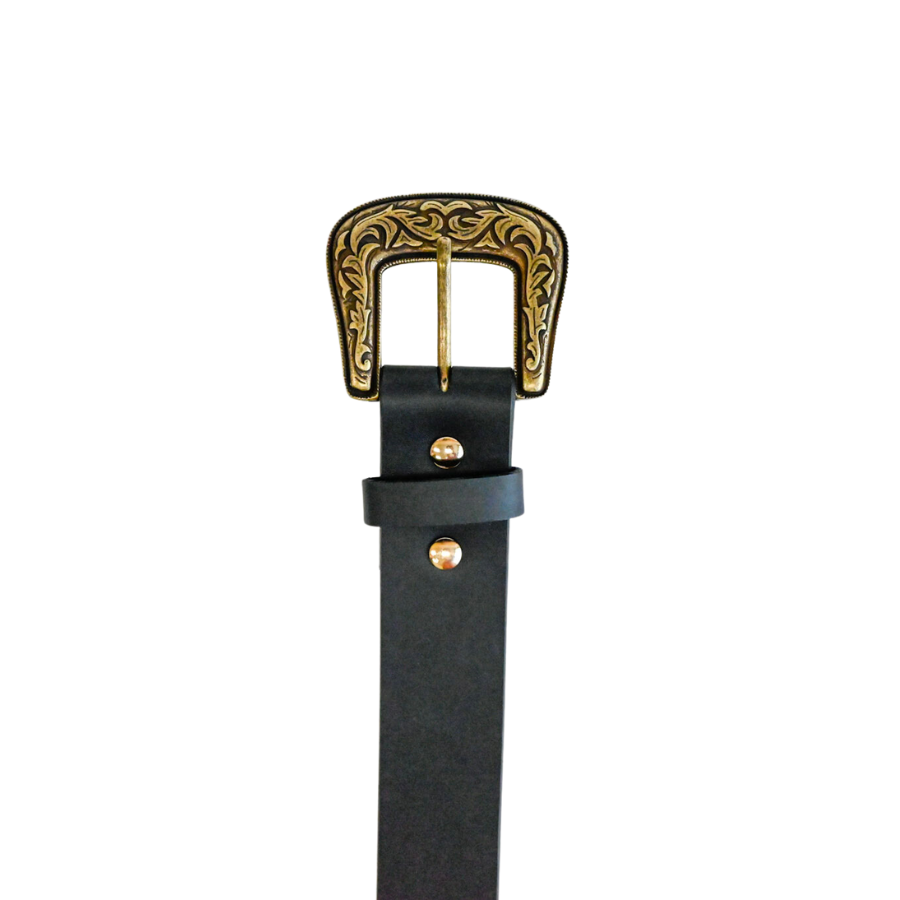 Womans / Mens  Black Belt with Gold buckle
