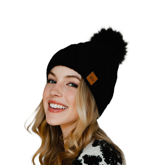 PANACHE Knit With Fur Pom Hat