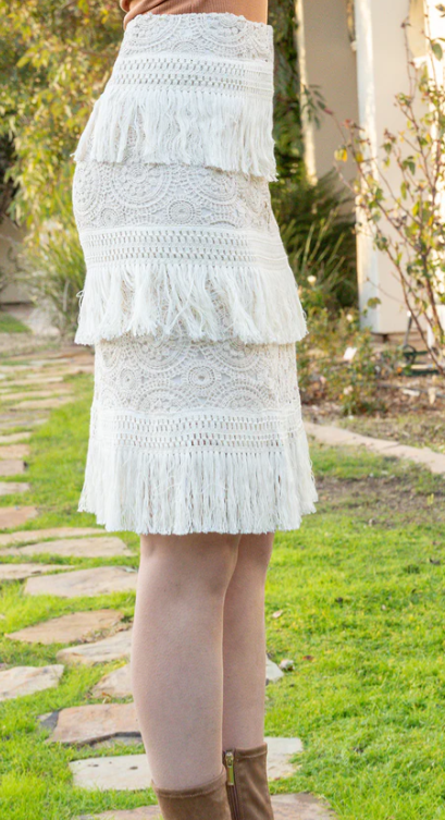 MISS ME Woven Tiered Crochet Ruffle Skirt