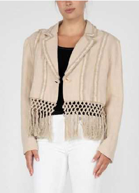 MISS ME Fringe Linen Blazer Jacket
