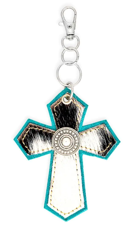 ABCO Hair-On Medallion Cross Hide Key Fob