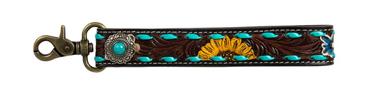 ABCO Sunflower Sunrise Hand-Tooled Key Fob