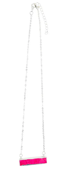 ABCO Dainty Silver Necklace with Pink Bar