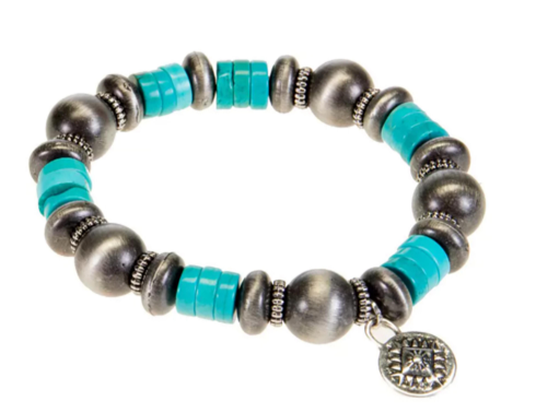 ABCO Faux Navajo Pearl & Turquoise Stretch Bracelet