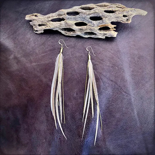 ASTALI Champagne Coque Feathers, Gold-plated Chains, 18K Gold-Plated Earrings