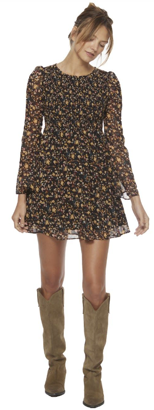 FLAG & ANTHEM Ellamore LS Smocked Bodice Floral Mini Dress