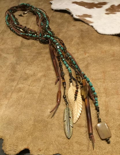 AMY KAPLAN Turquoise & Tortoise Lariat Necklace