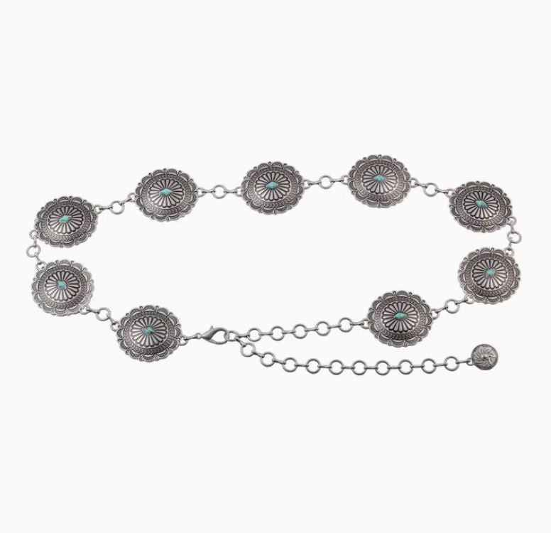 ABCO Turquoise Oval Floral Concho Chain Belt