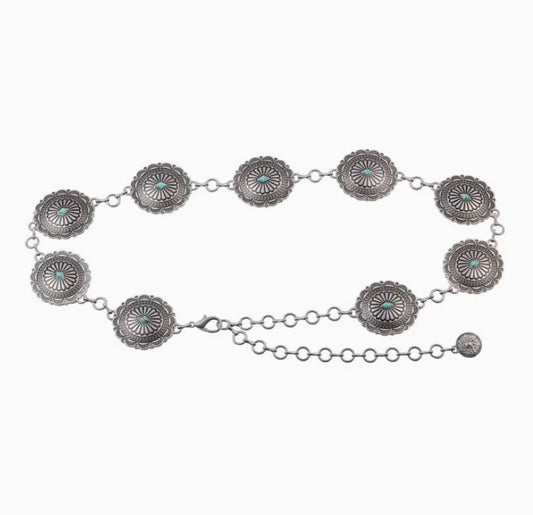 ABCO Turquoise Oval Floral Concho Chain Belt