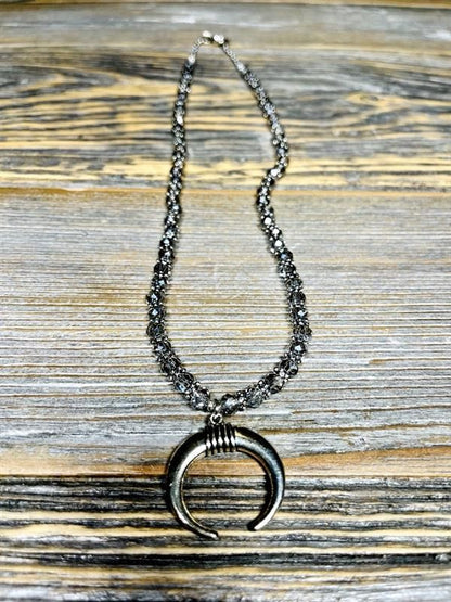AMY KAPLAN Sheer Grey with Halfmoon Pendant Necklace