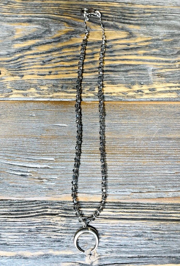 AMY KAPLAN Sheer Grey with Halfmoon Pendant Necklace