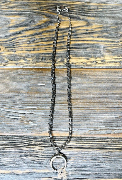 AMY KAPLAN Sheer Grey with Halfmoon Pendant Necklace