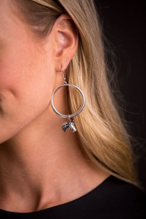 ABCO Silver Hoop Earrings with Horse Head Charm