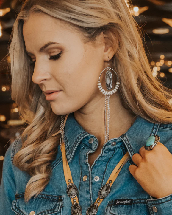 ABCO White & Tan Hoop Earrings