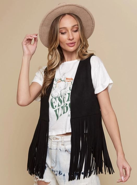 SAINTS & HEARTS Fringe Suede Vest