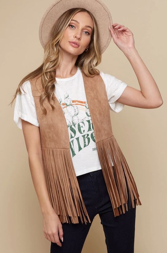 SAINTS & HEARTS Fringe Suede Vest