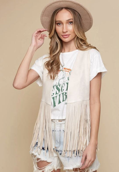SAINTS & HEARTS Fringe Suede Vest