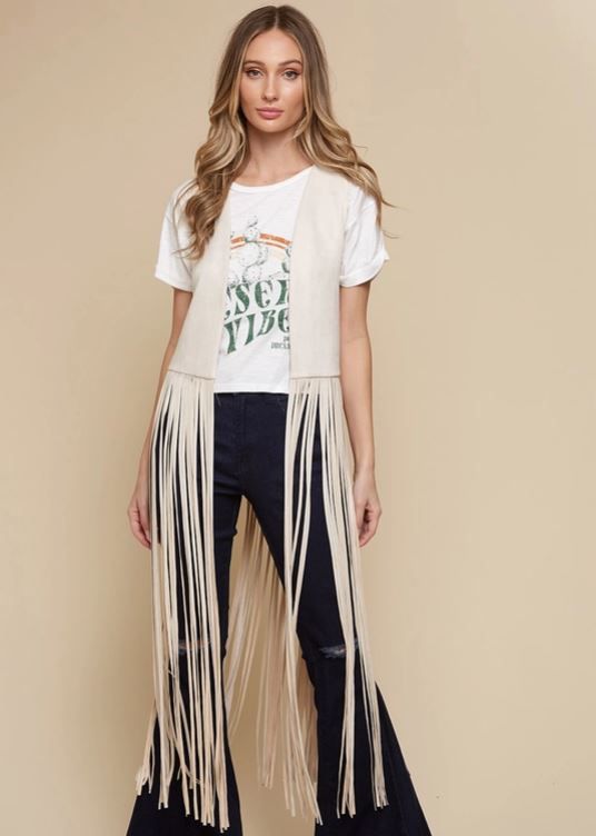 SAINTS & HEARTS Long Fringe Suede Vest