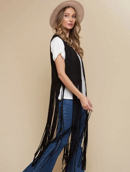 SAINTS & HEARTS Long Fringe Suede Vest