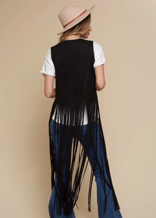 SAINTS & HEARTS Long Fringe Suede Vest