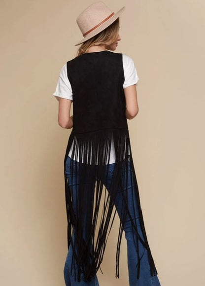 SAINTS & HEARTS Long Fringe Suede Vest