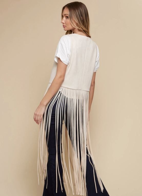 SAINTS & HEARTS Long Fringe Suede Vest