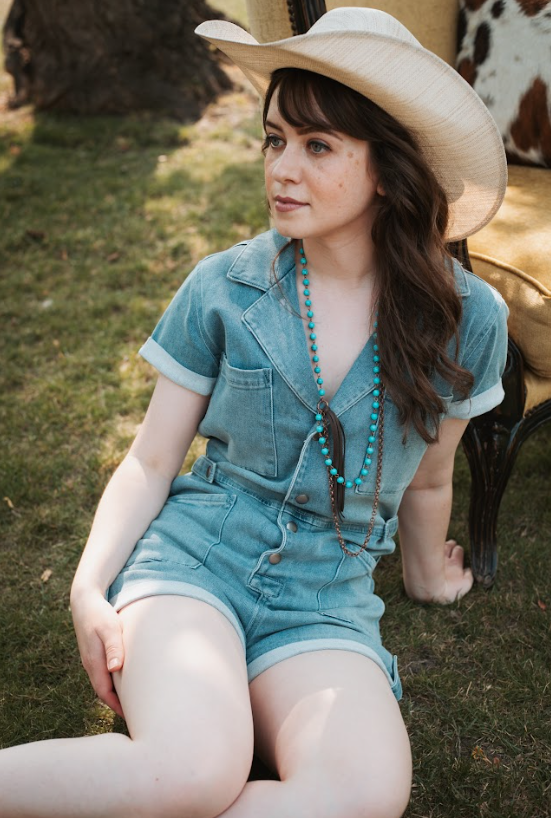 FLAG & ANTHEM Dana SS Utility Knit Denim Romper