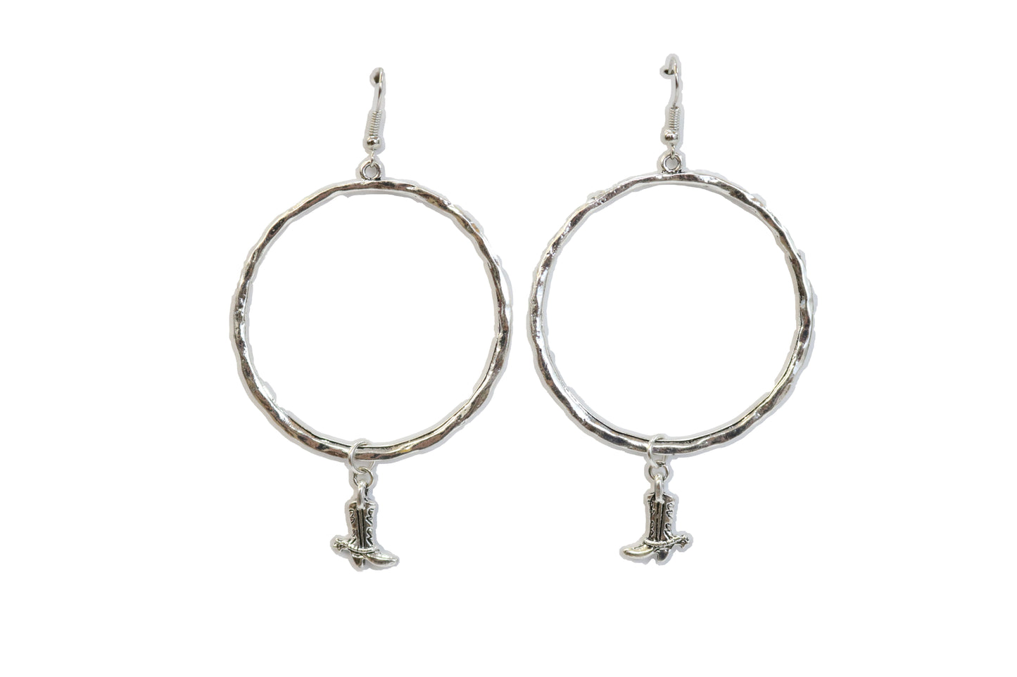 ABCO Hammered Dangle Hoop With Cowboy Boot Charm Earring