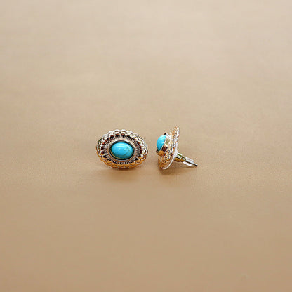 ABCO Small Gold Flower Stamped Concho Post Earrings With Turquoise Accent