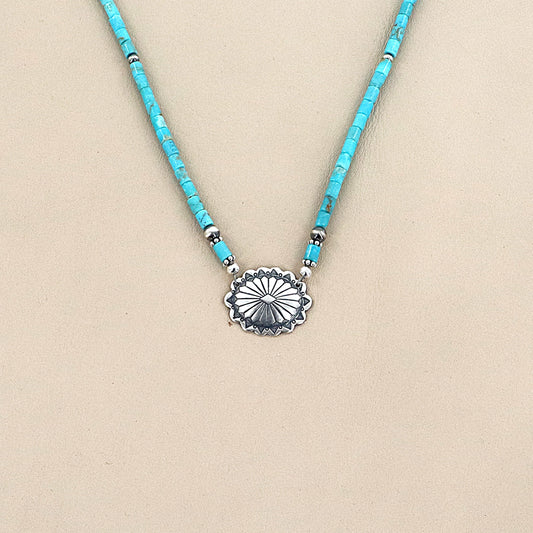 PAIGE WALLACE Small Concho Pendant With Turquoise Tube Necklace