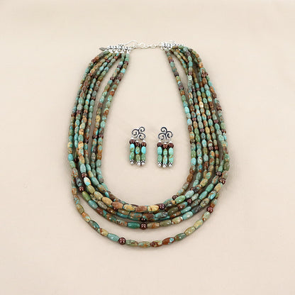 PAIGE WALLACE 7 Strands Green Turquoise Tubes With Small Brown Rice Pearls Necklace