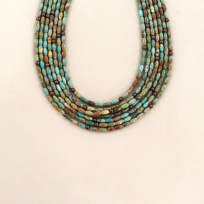 PAIGE WALLACE 7 Strands Green Turquoise Tubes With Small Brown Rice Pearls Necklace