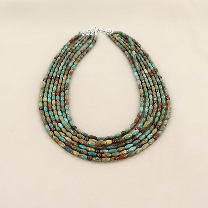 PAIGE WALLACE 7 Strands Green Turquoise Tubes With Small Brown Rice Pearls Necklace