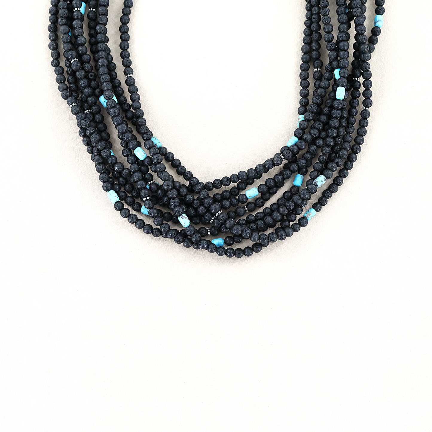 PAIGE WALLACE 9 Strand Lava With Turquoise Stones Mix Necklace