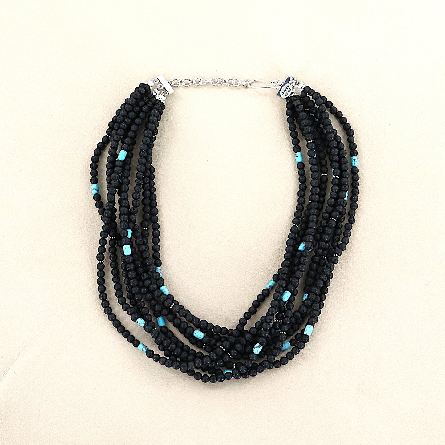 PAIGE WALLACE 9 Strand Lava With Turquoise Stones Mix Necklace