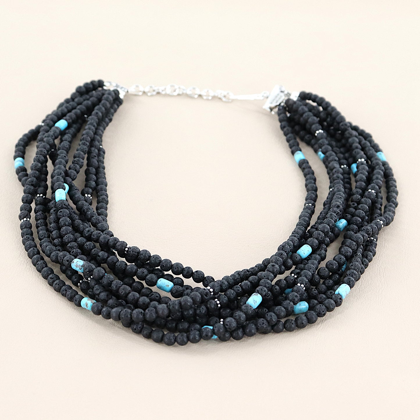 PAIGE WALLACE 9 Strand Lava With Turquoise Stones Mix Necklace