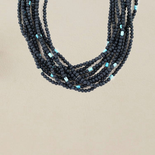 PAIGE WALLACE 9 Strand Lava With Turquoise Stones Mix Necklace