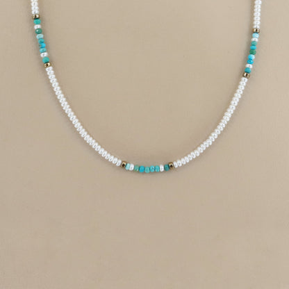 RACHEL NATHAN Mini Pearl & Turquoise Necklace