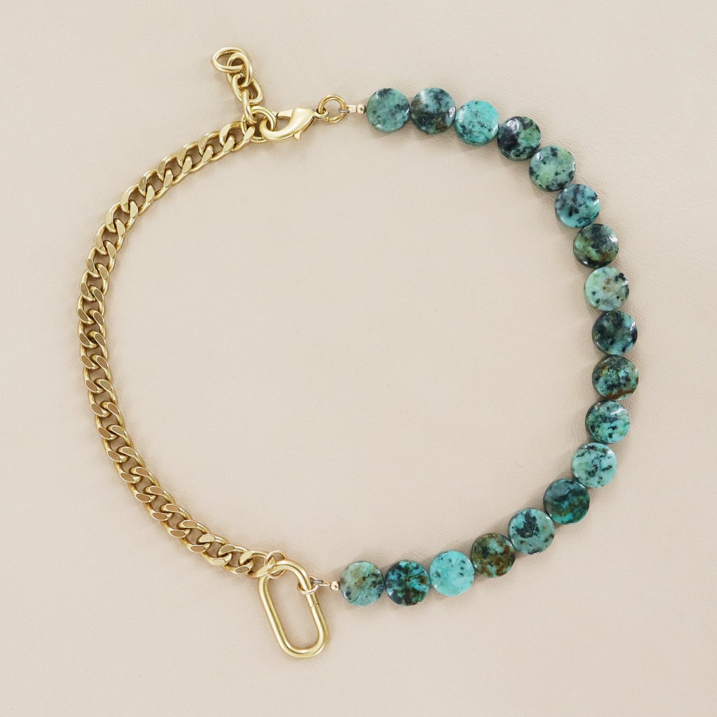 RACHEL NATHAN Race Track & African Turquoise Coin Necklace