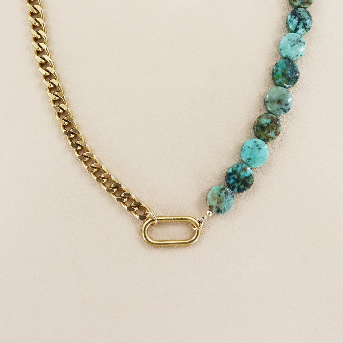 RACHEL NATHAN Race Track & African Turquoise Coin Necklace