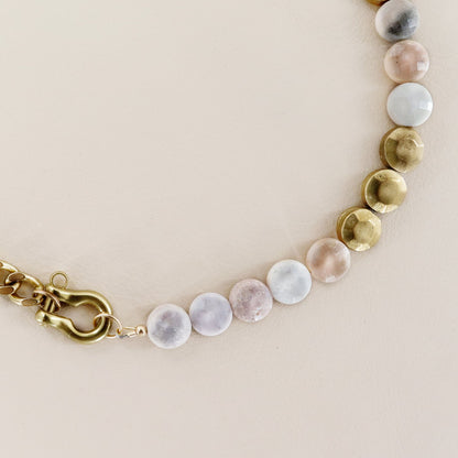 RACHEL NATHAN Shackle Single Pink Opal & Sand Dollar Coins Necklace
