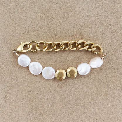 RACHEL NATHAN Pearl Coin And Brass Sand Dollar Bracelet