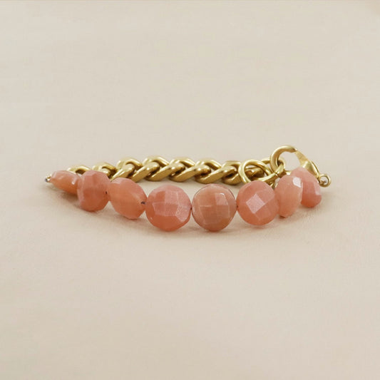 RACHEL NATHAN Remix Peach Moonstone Coin Bracelet