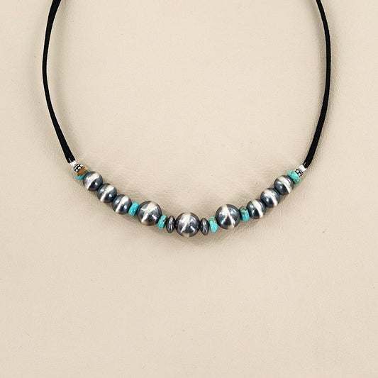 PAIGE WALLACE Turquoise Navajo Pearls Suede Choker
