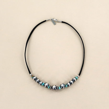 PAIGE WALLACE Turquoise Navajo Pearls Suede Choker