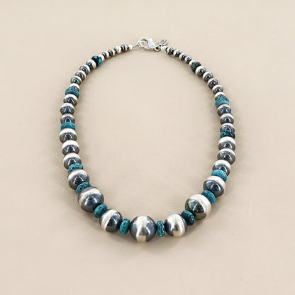 PAIGE WALLACE Navajo Pearls Turquoise Stones Necklace
