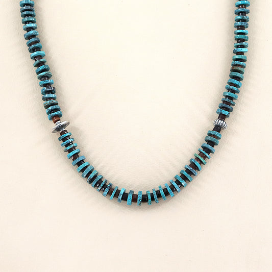 PAIGE WALLACE Heishi Neck 30" Necklace Turquoise Disk With Shell