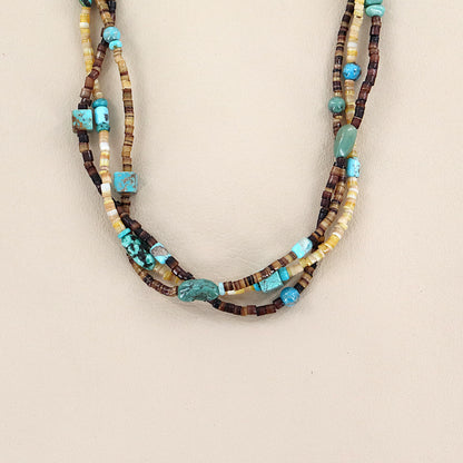 PAIGE WALLACE 3 Strands Tri Color Shell With Turquoise Mixed Choker